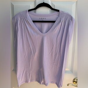LOFT | Size M | Lavender V-Neck Tee | Smocked Cap Sleeves | NWT